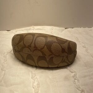 Coach Hard Shell Eye Glass Case Signature Brown Logo w/ Cloth